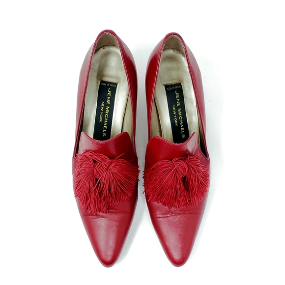 1940s Style Unique Red Designer Tassel Heels - Picture 4 of 7